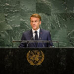 Emanuel Macron za govornicom Generalne Skupštine UN, 2025.